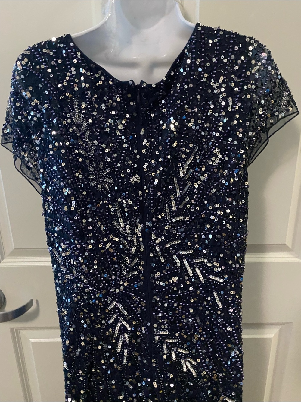 Adrianna Papell Navy Sequin V-Neck Maxi Gown - Picture 4 of 8